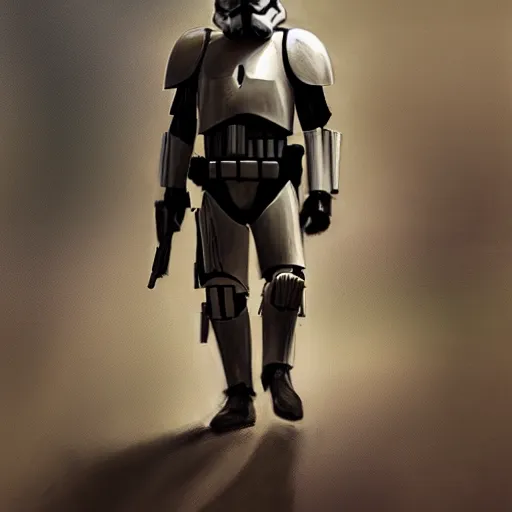 Image similar to extremely long shot of an imperial stormtrooper walking, concept art by Doug Chiang cinematic, realistic painting, high definition, concept art, the Mandalorian concept art style