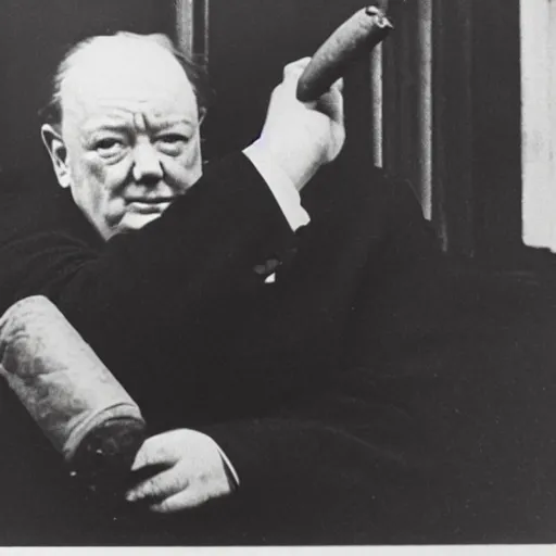 Prompt: Winston Churchill smoking a huge cigar