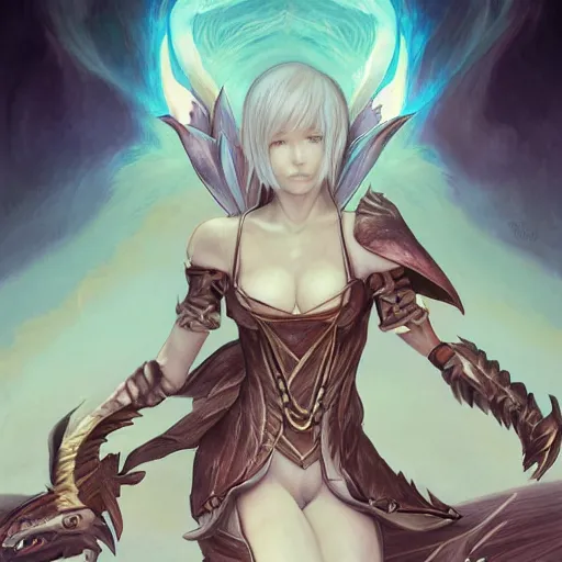 Prompt: Final Fantasy Bahamut Gajinka as a small human girl , highly detailed, digital pencil painting, anime, cartoonish, hybrid human / dragon, monster girl, sharp focus, illustration, art by artgerm and greg rutkowski and alphonse mucha