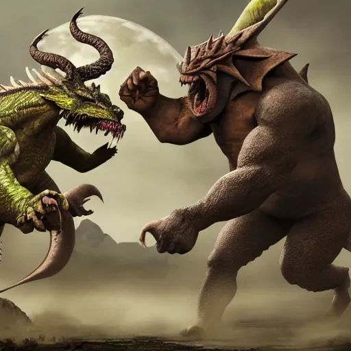 Prompt: ogre fighting a dragon