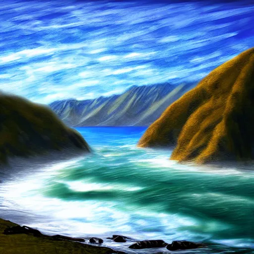 Image similar to new zealand spirits bay, digital art