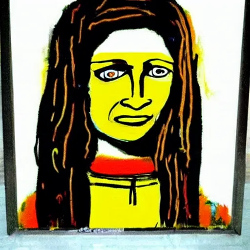 Image similar to monalisa in the style of jean-Michel Basquiat!!!!!!!!!!