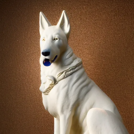 Image similar to detailed photo of a white shepherd statue made of gold, various posed, studio light, 8 k, photorealism, intricate detail, museum diffuse lighting