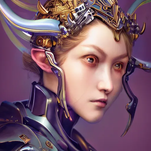 Image similar to studio portrait of lawful good colorful female holy mecha paladin absurdly beautiful, elegant, young sensual graceful woman, ultrafine hyperrealistic detailed face illustration by kim jung gi, irakli nadar, intricate linework, sharp focus, bright colors, matte, octopath traveler, final fantasy, unreal engine highly rendered, global illumination, radiant light, intricate environment