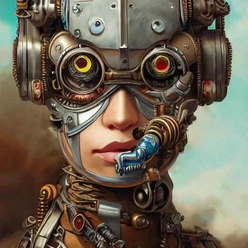 Image similar to portrait painting of a steampunk cyborg superhero, transhumanism, ultra realistic, concept art, studio ghibli, intricate details, eerie highly detailed