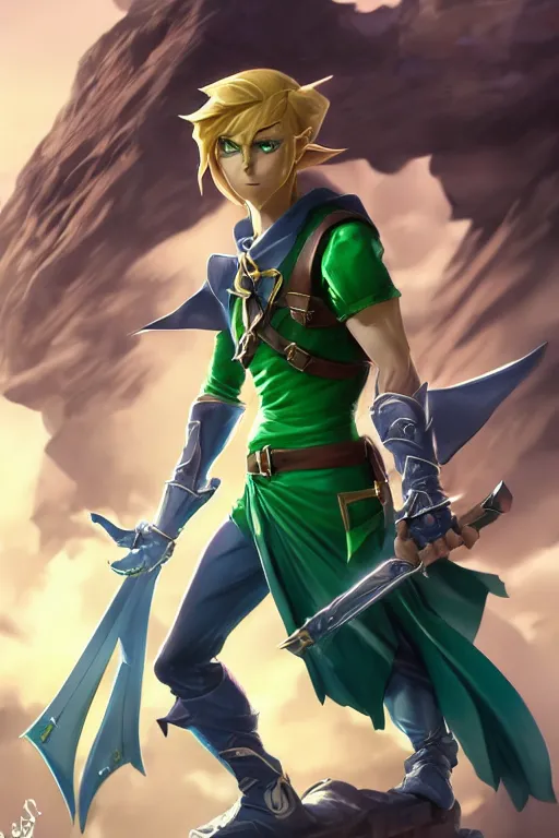 Link striking a menacing Jojo pose , made by Stanley, Stable Diffusion