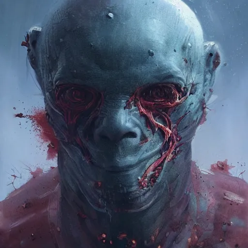 Image similar to scifi portrait by Greg Rutkowski, a person infected with a kind of reddish silt that is sprouting from all over his body, violent and vicious appearance, scifi, space horror, digital painting, artstation, concept art, smooth, sharp foccus ilustration, Artstation HQ.