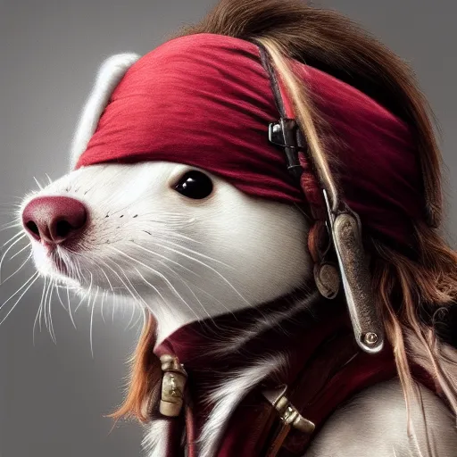 Prompt: A ferret is Jack Sparrow, hyperdetailed, artstation, cgsociety, 8k