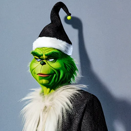 Image similar to The Grinch as Voldemort, high resolution photo, outfit photo pose