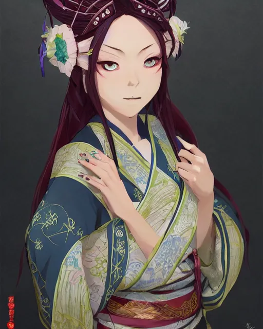 Image similar to A full-body anime portrait of Ssunbiki as a beautiful woman wearing a kimono from Skyrim, by Stanley Artgerm Lau, WLOP, Rossdraws, James Jean, Andrei Riabovitchevy, Marc Simonetti, and Sakimichan, trending on artstation