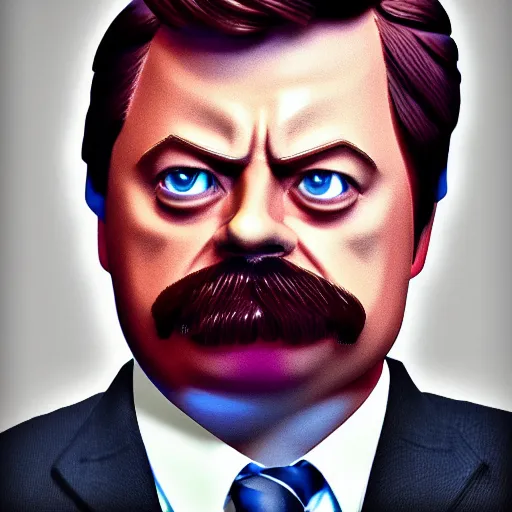 Prompt: ron swanson made of class, highly detailed, ray tracing, photo real, glossy, colourful