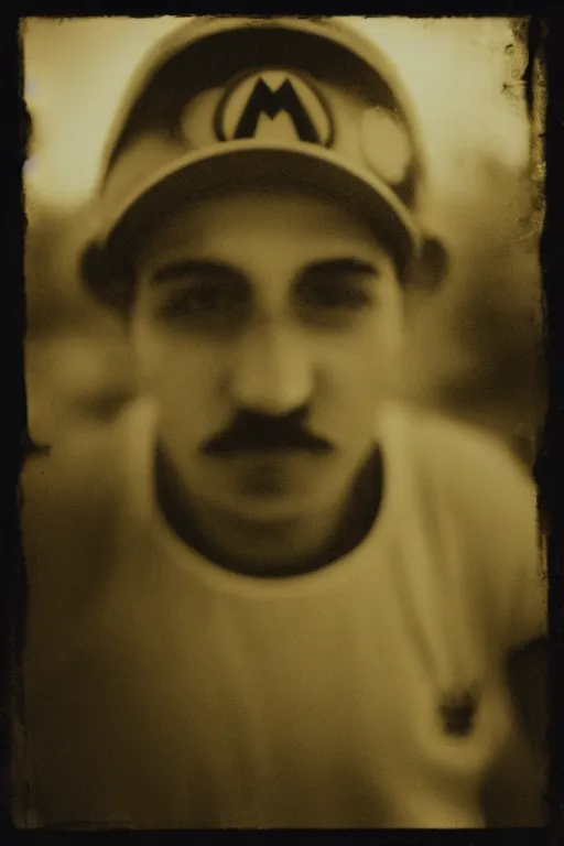 Prompt: 35mm photo of Mario, light leaks, sepia