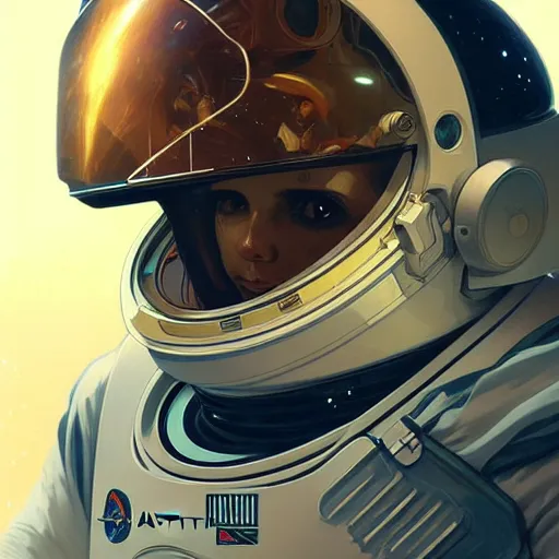 Prompt: portrait of an astronaut with a broken helmet, broken helmet, headshot, highly detailed, digital painting, artstation, concept art, sharp focus, cinematic lighting, illustration, art by artgerm and greg rutkowski, alphonse mucha, cgsociety