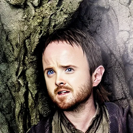 Image similar to Aaron Paul as a hobbit, still from Lord of the Rings