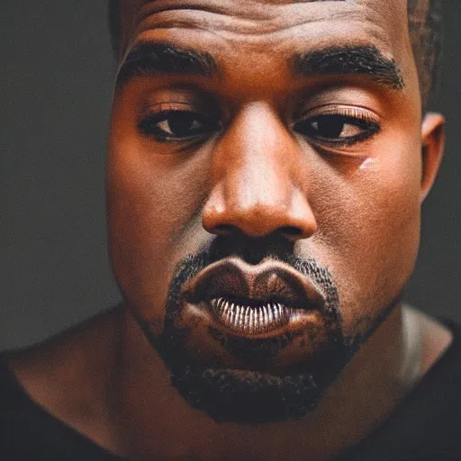 Image similar to the face of young kanye west at 2 8 years old, portrait by julia cameron, chiaroscuro lighting, shallow depth of field, 8 0 mm, f 1. 8