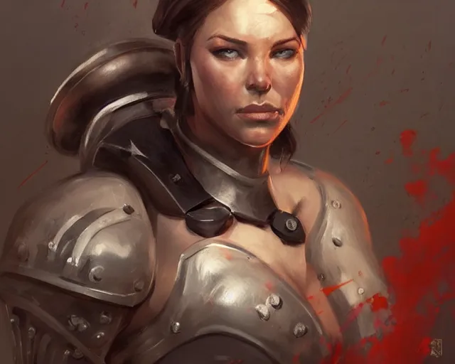 Image similar to portrait of a mildly muscular female knight in team fortress 2 style, detailed face, dark fantasy art, fantasy, pretty, hd shot, digital portrait, beautiful, artstation, comic style, by artgerm, guy denning, jakub rozalski, magali villeneuve, neoartcore and charlie bowater