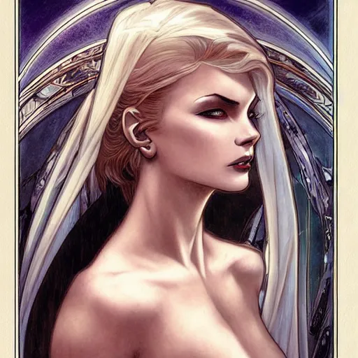 Prompt: a streamline moderne painting in the style of luis royo, and in the style of charlie bowater, and in the style of alphonse mucha. symmetry, smooth, sharp focus, semi - realism, intricate detail.