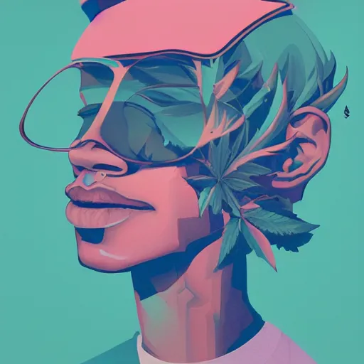 Prompt: profile picture of smoking marijuana by sachin teng, organic painting, marijuana, hiphop, hard edges, energetic, 3 d shapes, asymmetrical, smoke, warm, inviting, highly detailed, by sachin teng