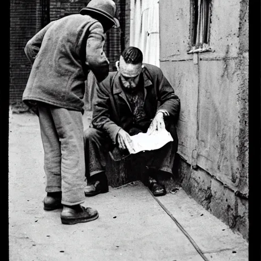 Prompt: 1 9 3 0 s hobo in a nyc alleyway giving himself an insulin shot, norman rockwell painting,