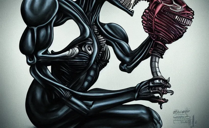 Prompt: Xenomorph in office dress