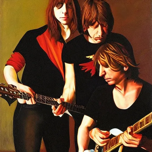 Prompt: Sonic Youth in concert, oil painting by Caravaggio