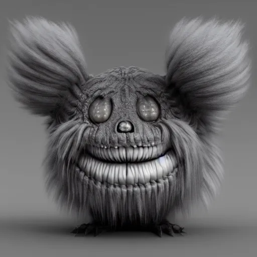 Image similar to cute chthonic fluffy monster by Giger, vray render, 50mm lens, bottom angle