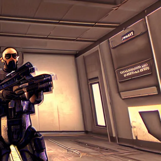 Image similar to Metrocop from Half-Life 2, armed with a USP pistol