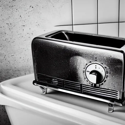Image similar to toaster on the bathtub, sad, alcohol nearby, picture with message, depression, dark climate
