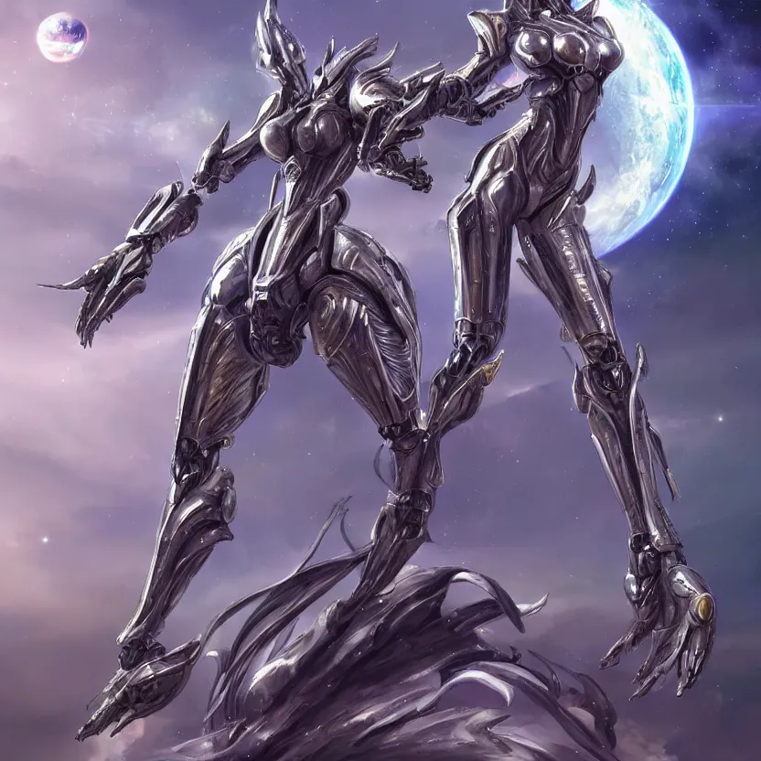 Prompt: goddess shot, galactic sized stunning beautiful anthropomorphic robot mecha female dragon, in space, larger than planets, posing elegantly, the earth a mere marble in her claws, detailed silver armor, epic proportions, epic scale, detailed digital art, ultra detailed, furry art, macro art, dragon art, giantess, warframe fanart, furaffinity, deviantart, realistic