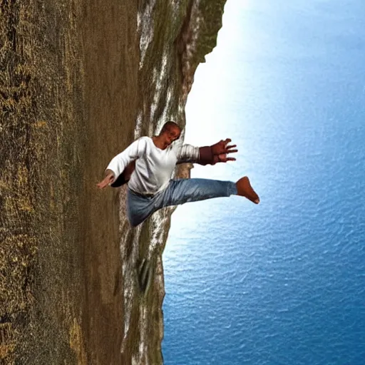 Prompt: guardian angel protecting man falling from a cliff