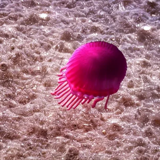 Image similar to pink jellyfish hits Bob with a metal sieve