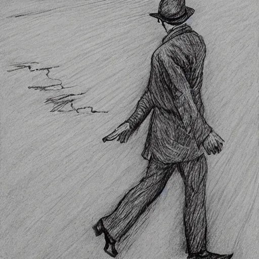 Prompt: Fernando Pessoa walking, pen drawing by Kentaro Miura