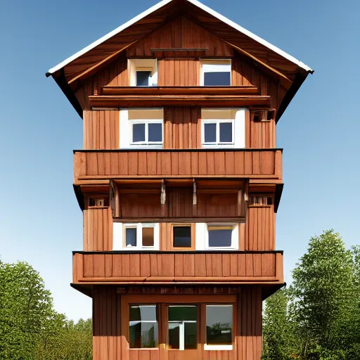 Image similar to a modern half - timbered house on the foot of elbrus mountain a digital rendering by schelte a bolswert, featured on polycount, de stijl, reimagined by industrial light and magic, angular, symmetrical