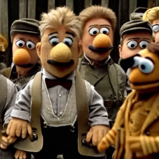 Image similar to cinematic shot from the movie inglorious basterds but all characters are muppets