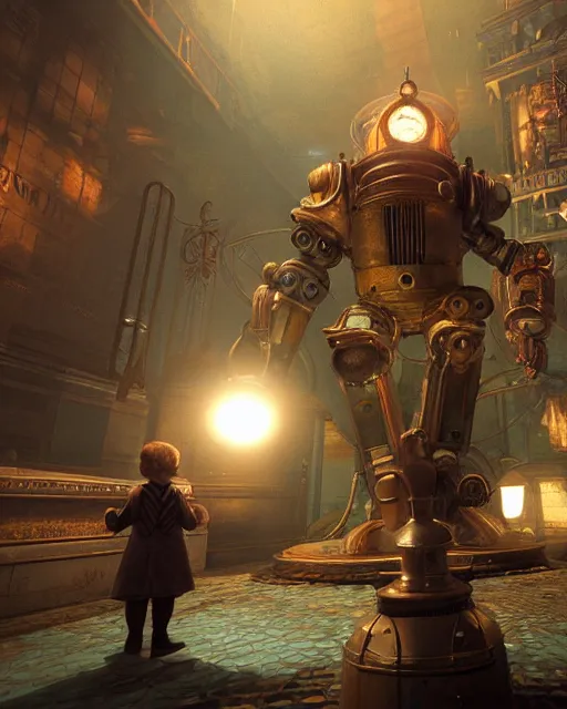 Prompt: the most amazing dream you ever had about bioshock, hyper realistic, ambient lighting, concept art, intricate, hyper detailed, smooth, volumetric lighting, octane, gru as robot