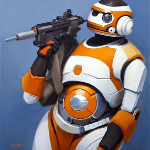 Image similar to greg manchess portrait painting of bb 8 as overwatch character, medium shot, asymmetrical, profile picture, organic painting, sunny day, matte painting, bold shapes, hard edges, street art, trending on artstation, by huang guangjian and gil elvgren and sachin teng