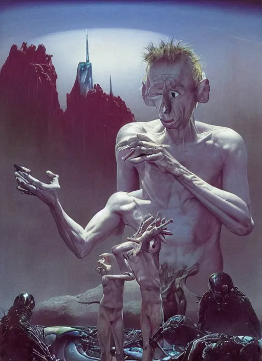 Image similar to hyper realistic end of the world by francis bacon and zdzisław beksinski and norman rockwell and greg rutkowskiweta studio, tokyo futuristic in background, and lucasfilm, still from the movie prometheus in the style of c. leyendecker, realm of the ovarian machine, horror art, the darkest hour