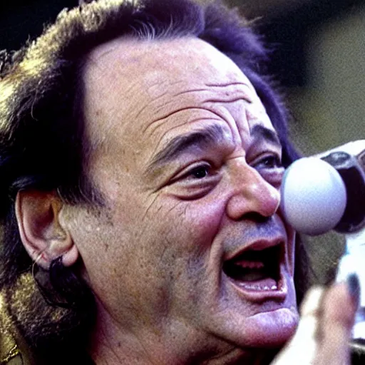 Prompt: bill Murray has 80s metal singer hair and is a member of the Beatles