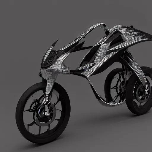 Image similar to futuristic generative design exoskeleton motorbike, dark plastic, reflective, octane render, fusion360