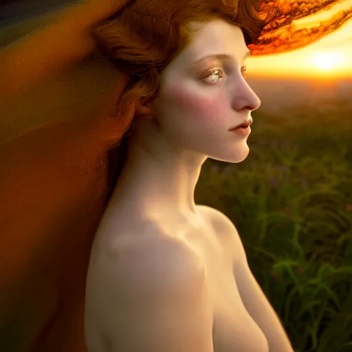 Image similar to photographic portrait of a stunningly beautiful renaissance art nouveau art deco female in soft dreamy light at sunset, contemporary fashion shoot, by edward robert hughes, annie leibovitz and steve mccurry, david lazar, jimmy nelsson, breathtaking, 8 k resolution, extremely detailed, beautiful, establishing shot, artistic, hyperrealistic, beautiful face, octane render