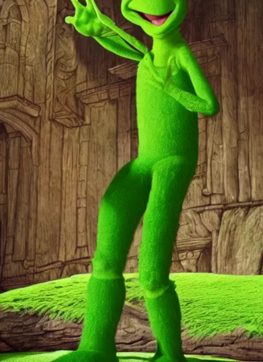 Prompt: kermit shrek jolly green giant grinch hybrid dreamworks