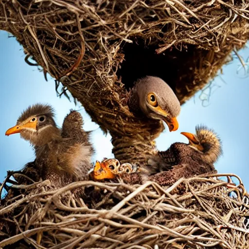 Image similar to Cuckoo chicks in nest being fed by an octopus national geographic photography