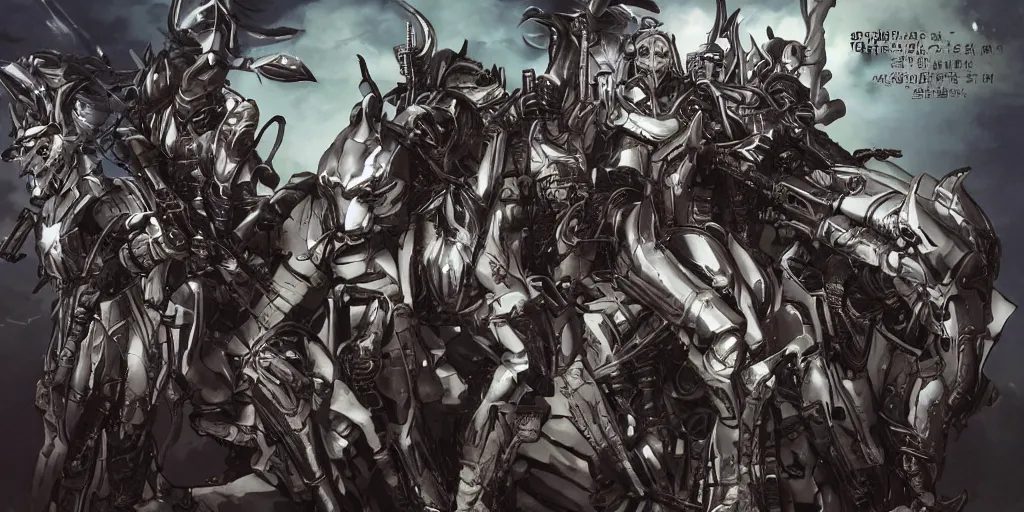 Prompt: Four horsemen of the apocalypse by masamune shirow, vivid, very detailed, matte, cinematic, CGSociety