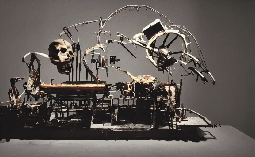 Image similar to photograph of a skull machine built by basquiat perfect composition masterpiece dramatic lighting