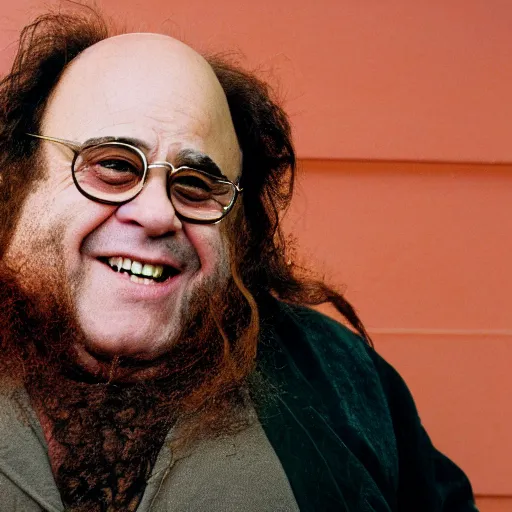 Image similar to Danny Devito as Hagrid, 35mm film