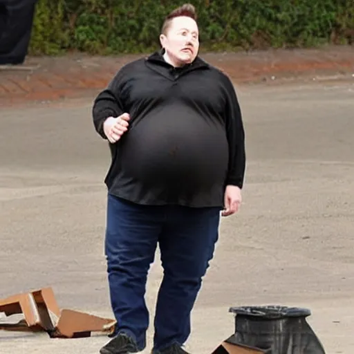 Image similar to morbidly obese elon musk with torn clothes