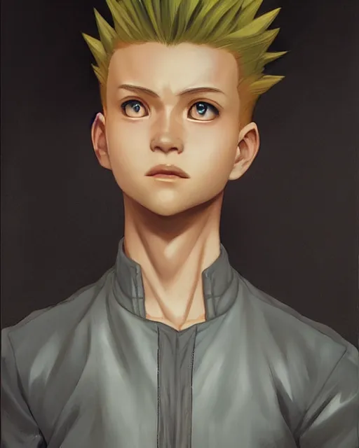 Prompt: Gon from Hunter x Hunter oil on canvas, artstation, by J. C. Leyendecker and Edmund Blair Leighton and Charlie Bowater, octane