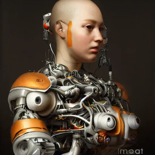 Image similar to Ultra detailed, 4K Portrait of a Cyborg by Rachel Ruysch