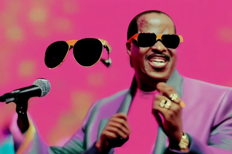 Prompt: still frame of stevie wonder in barbie, by Jaap Buitendijk