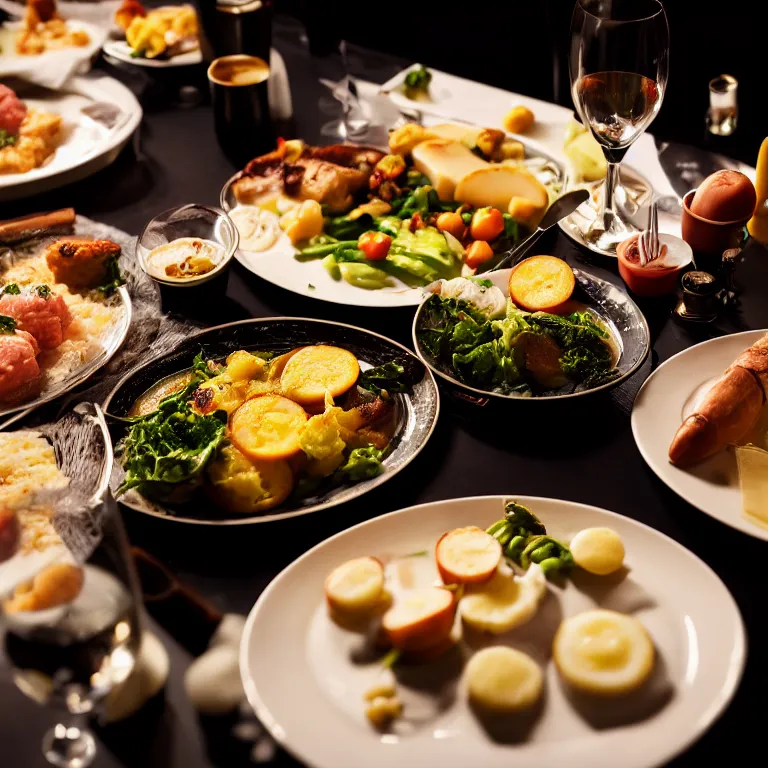 Prompt: close - up focused dslr photograph of an swedish dinner, 8 k, high detail, volumetric lighting, hyperrealism, aesthetically pleasing, studio lighting, trending